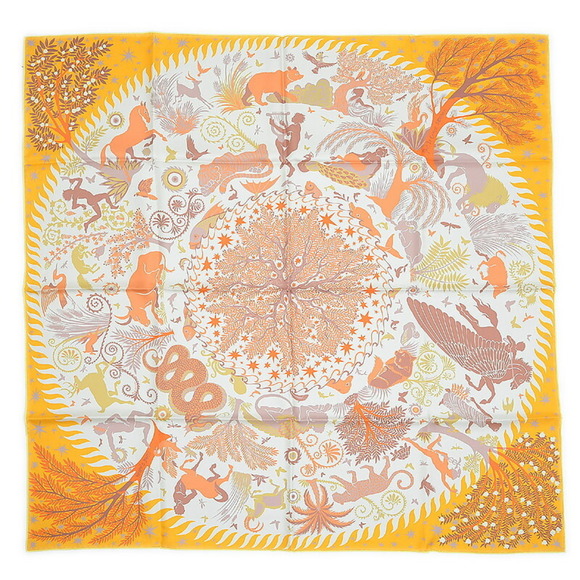 HERMES Carre 90 scarf double face le Charme d'Orphee bouton d'or/claim - Picture 6 of 6